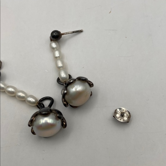 Vintage Sterling Silver 925 White Cultured Pearl Dangle Drop Earrings Pierced